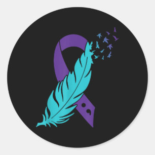Pegatina Redonda Suicidio de Semicolón de piel de cinta púrpura y &