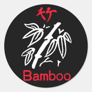 Pegatina Redonda Suit de Mahjong Bamboo, rojo y blanco sobre negro