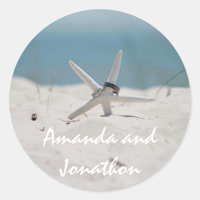 Pegatina Redonda Suite temática de boda de playa coordinada (Anverso)