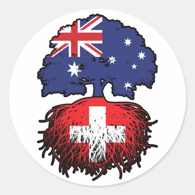 Pegatina Redonda Suiza Australia Australia Australia Raíces de árbo (Anverso)