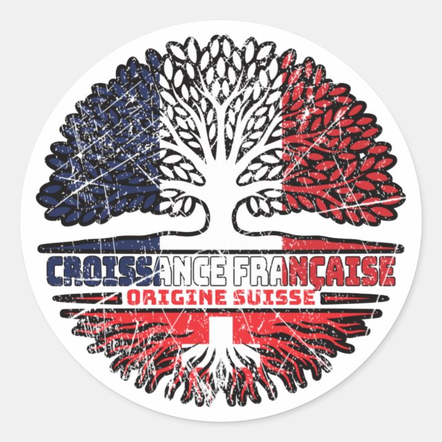Pegatina Redonda Suiza Bandera de raíces de árbol franco-suizo (Anverso)