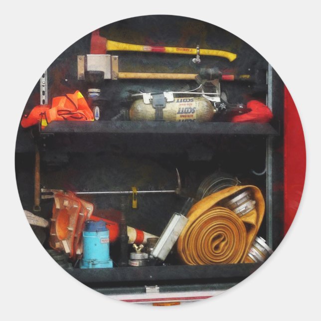 Pegatina Redonda Suministros de lucha contra incendios (Anverso)