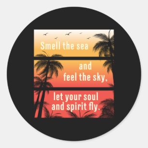 Pegatina Redonda Summer Beach Vacation Surf Guay Sea Sun Divertido