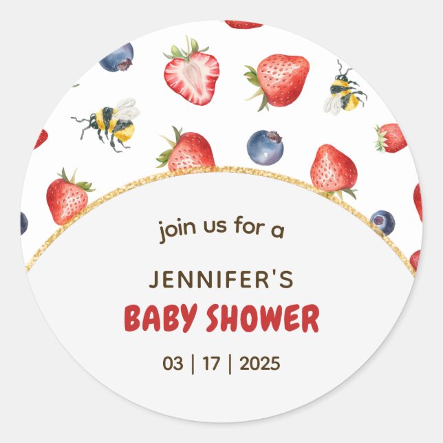 Pegatina Redonda Summer Berry Sweet Watercolor Baby Shower (Anverso)