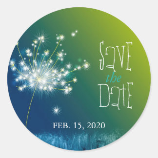 Pegatina Redonda Summer Dandelion Wedding Save the Date