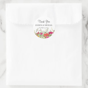 Pegatina Redonda Summer Floral Garden Wildflowers Boda Gracias