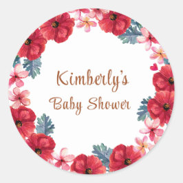 Pegatina Redonda Summer Floral Wreath Baby Shower