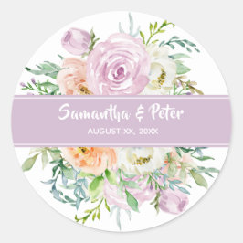 Pegatina Redonda Summer Flowers Floral Round Wedding Sticker