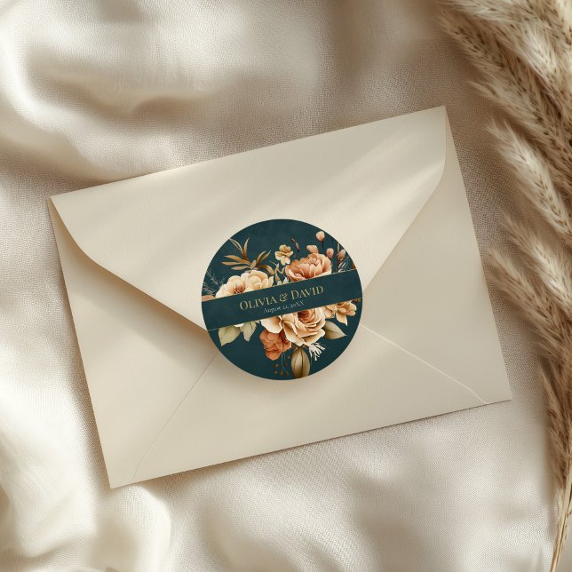 Pegatina Redonda Summer Forest Witch Teal Round Wedding Sticker (Summer Forest Witch Teal Round Wedding Sticker on an elegant wedding envelope)
