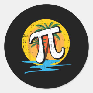 Pegatina Redonda Summer Pi Day Retro Beach Símbolos de matemáticas