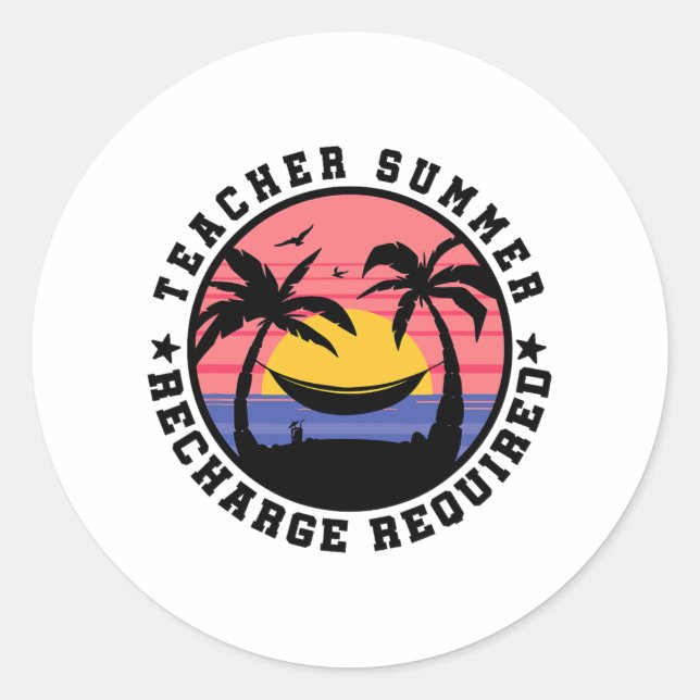 Pegatina Redonda Summer Recharge Del Maestro De Camisas De La Escue (Anverso)
