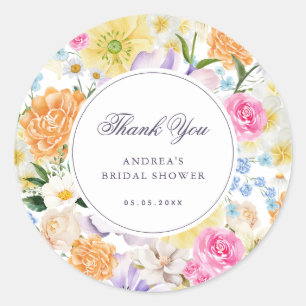 Pegatina Redonda Summer Spring Garden Fiesta Bridal Shower