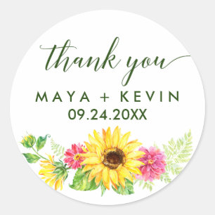 Pegatina Redonda Summer Sunflower Gracias A Boda Favor