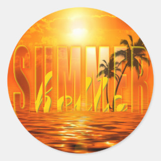 Pegatina Redonda Summer Travel Exotic Palmen Sonne