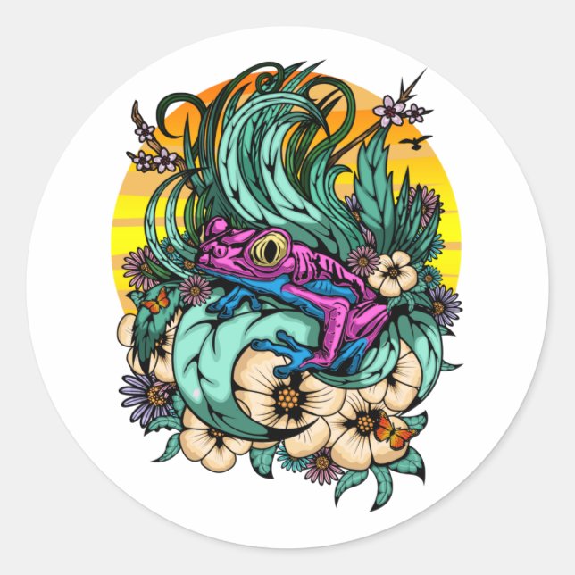 Pegatina Redonda Summer Tree Frog  (Anverso)