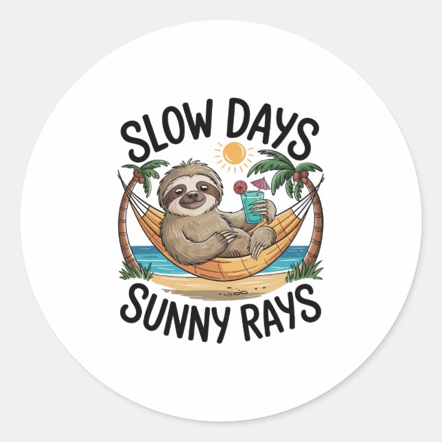 Pegatina Redonda Summer Vibes Sloth Funny Lazy Float (Anverso)