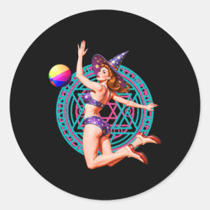 Pegatina Redonda Summerween Beach Ll Pin-up Y Witch Halloween Magic