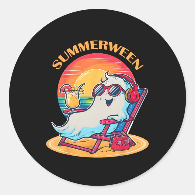 Pegatina Redonda Summerween Cute Spooky Summer Ghost Halloween Love (Anverso)