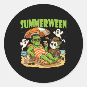 Pegatina Redonda Summerween Funny Horror Characters Halloween On