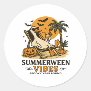 Pegatina Redonda Summerween Goose Spooky Summer Summerween Fiesta H