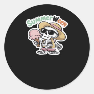 Pegatina Redonda Summerween IceCream Skeleton Classic Viral