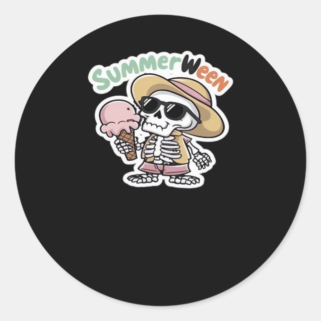 Pegatina Redonda Summerween IceCream Skeleton Classic Viral (Anverso)