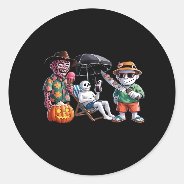 Pegatina Redonda Summerween - Playa Summerween - Bruja Summerween - (Anverso)