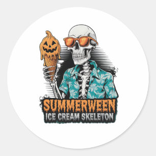 Pegatina Redonda Summerween Skeleton - Spooky Crema de hielo Hallow