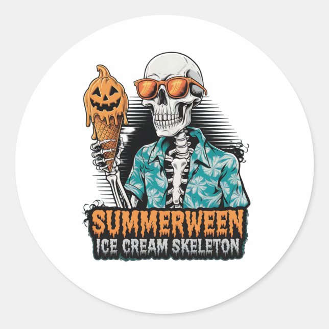 Pegatina Redonda Summerween Skeleton - Spooky Crema de hielo Hallow (Anverso)