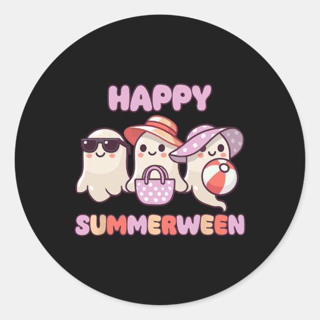 Pegatina Redonda Summerween Summer Halloween Ghost (Anverso)