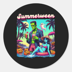 Pegatina Redonda Summerween Summer Halloween Zombie Frankenstein Bo