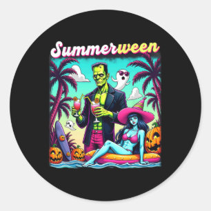 Pegatina Redonda Summerween Summer Halloween Zombie Frankenstein Bo