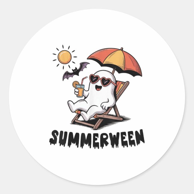 Pegatina Redonda Summerween Un Fantasma Cutáneo Con Vibes De Verano (Anverso)
