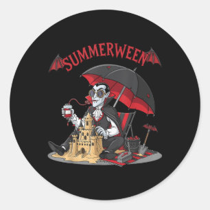 Pegatina Redonda Summerween Vampire Beach Dracula Sandcastle Gothic