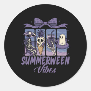 Pegatina Redonda Summerween Vibes Skeleton Ghost Beach Fiesta Hallo