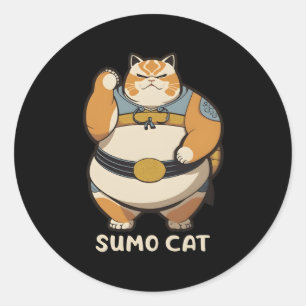 Pegatina Redonda Sumo Cat Kitty Wrestler