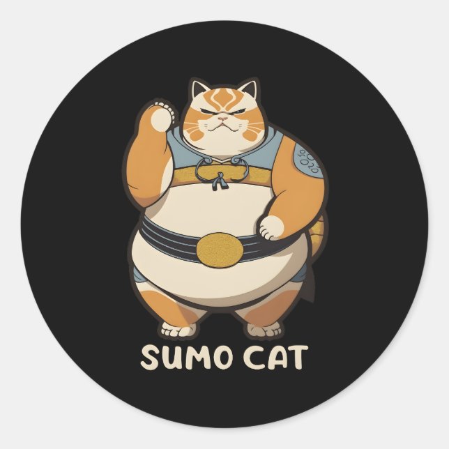 Pegatina Redonda Sumo Cat Kitty Wrestler (Anverso)