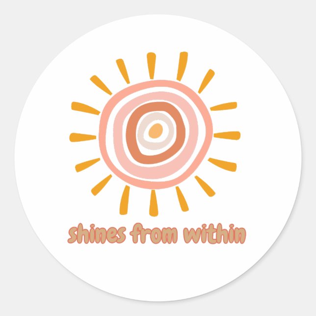 Pegatina Redonda Sun Boho Art: "Shine from within" quote for self-e (Anverso)