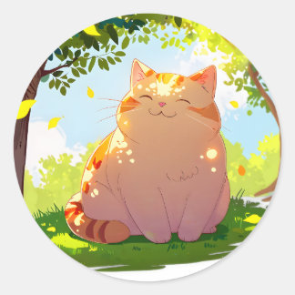 Pegatina Redonda Sun-Kissed Chubby Cat Sticker
