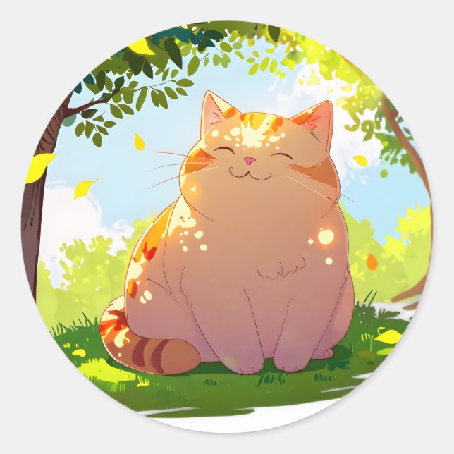 Pegatina Redonda Sun-Kissed Chubby Cat Sticker (Anverso)
