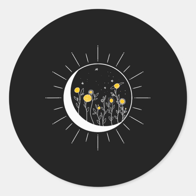 Pegatina Redonda Sun Moon Solar Eclipse Flower Planets Funny Space (Anverso)