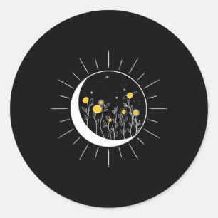 Pegatina Redonda Sun Moon Solar Eclipse Flower Planets Funny Space
