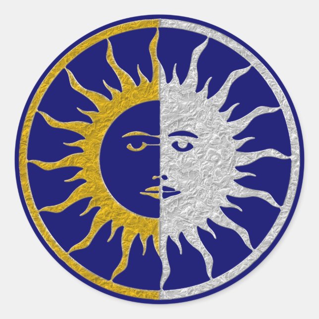 Pegatina Redonda SUN & MOON Symbol - plata dorada (Anverso)