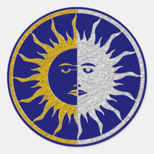 Pegatina Redonda SUN & MOON Symbol - plata dorada