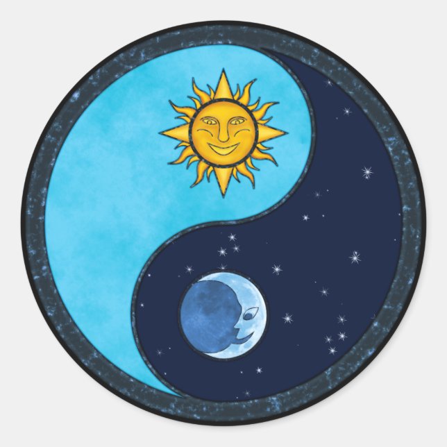 Pegatina Redonda Sun Moon Yin Yang (Anverso)
