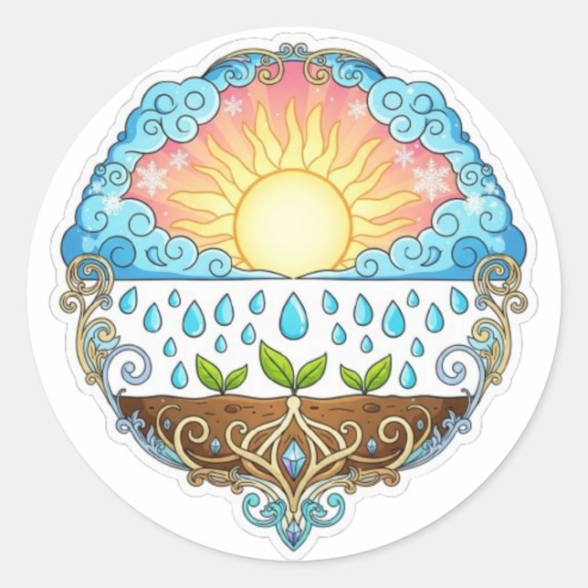 Pegatina Redonda Sun Rain Growth Nature Symbol Illustration design  (Anverso)