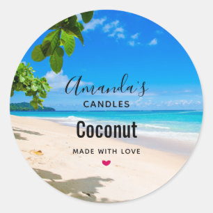 Pegatina Redonda Sun Sand y Surf Tropical Beach Candle Business