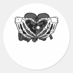 Pegatina Redonda Sunand~1 - Manos Skeleton Heart