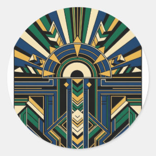 Pegatina Redonda Sunburst geométrico Art Deco