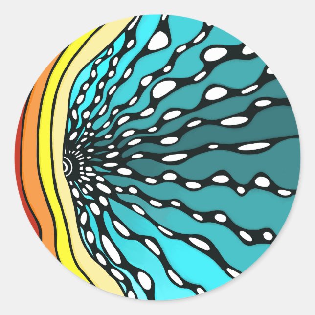 Pegatina Redonda Sunburst rainbow home decoración arte retro pegati (Anverso)